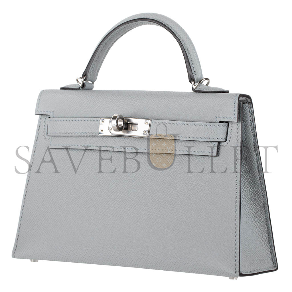 HERMÈS MINI KELLY II BLUE GLACIER EPSOM LEATHER PALLADIUM HARDWARE (19*12*5.5cm) 